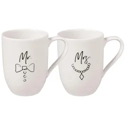 KAFFEEBECHER MR AND MRS Statement weiß 280 ml 2er Set