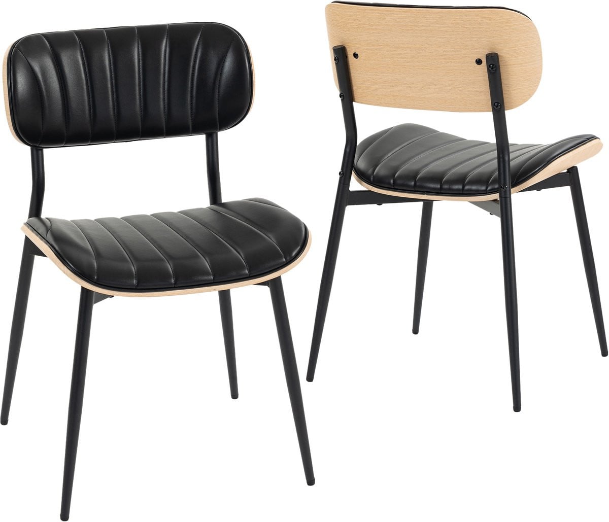 Set van 2 zwarte eetkamerstoelen met gebogen rugleuning en PU-lederen zitting
