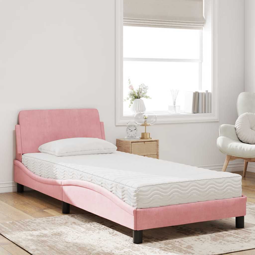vidaXL Lit avec matelas Dover rose 80x200 cm velours