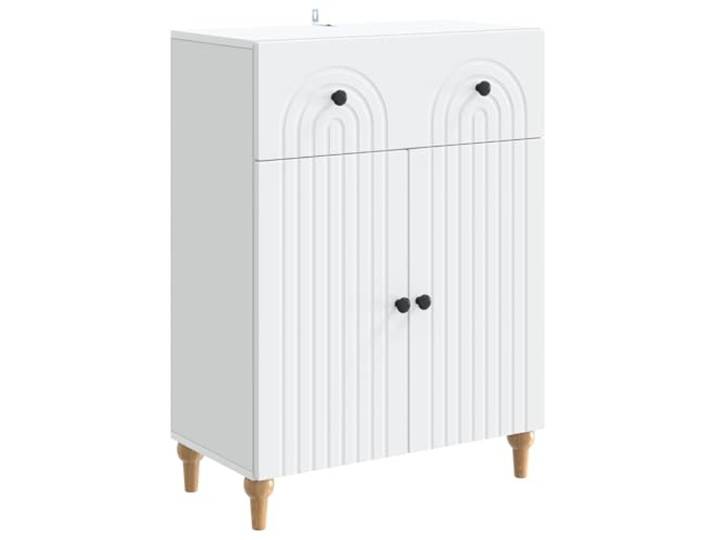 LKJephalotrope Sideboard Weiß 66x34.5x90cm Holzwerkstoff Küchenschrank Stilvoller Beistellschrank mit Schublade und Streifenmuster für Küche, Esszimmer oder Wohnzimmer.