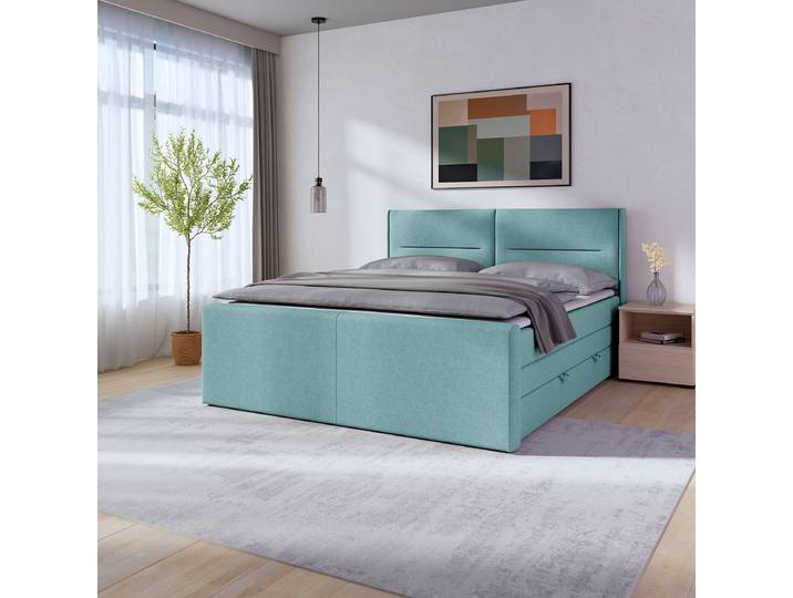 Boxspringbett Biadera mit Bettkasten 180 x 200cm Webstoff Pria Blau H3