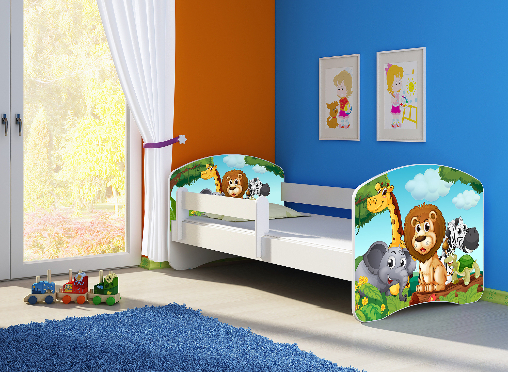Kinderbett, Motiv, Schublade CLAMARO, Bett Farbe:02 Animals, Mit Bettkasten:Mit Bettkasten, Bett Größe:180 x 80 cm