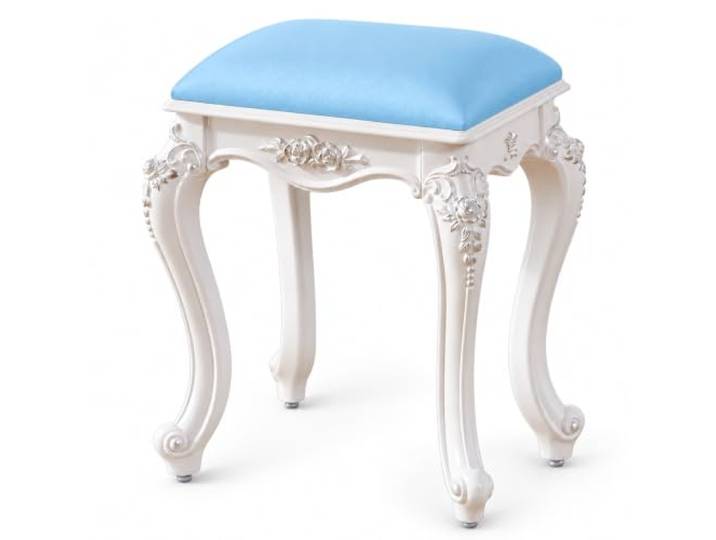 JSWHYBD Vintage Schminkhocker im Barockstil, Polsterhocker für Schminktisch Florale Verzierungen, geschwungene Beine und weicher Sitz für Schlafzimmer und Ankleidezimmer(E)