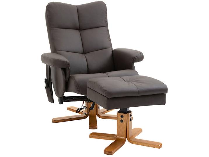 Redom Relaxsessel Kunstleder mit Massagefunktion, Hocker 80/86/99 cm Braun, Leder, 86x99x80 cm, Wohnzimmer, Sessel, Relaxsessel