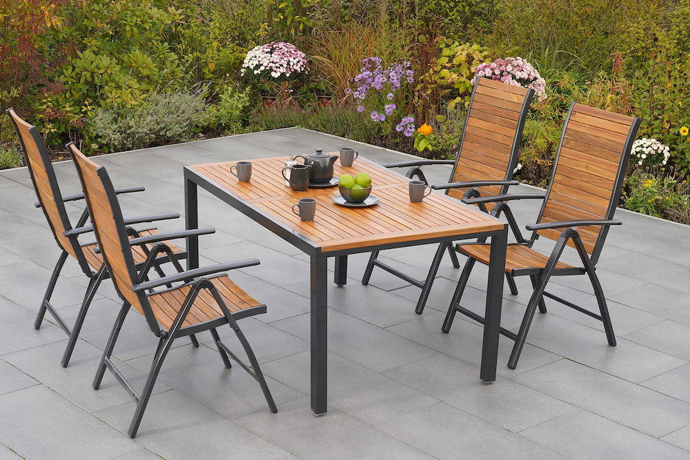 MERXXHANDELS Santorin Set 5tlg 4 Sessel Tisch 150x90cm AluAkazie 16946394