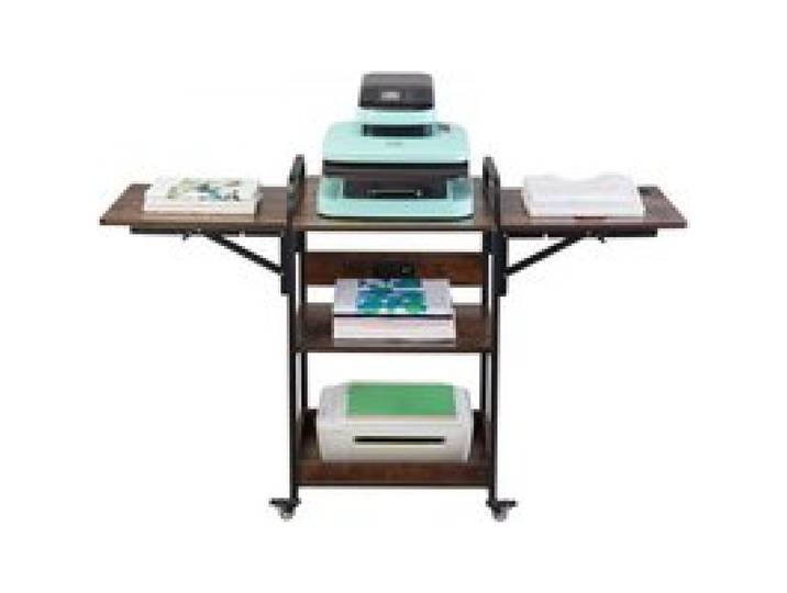 VEVOR Table de Presse à Chaud Mobile à 3 Niveaux, Support de Presse à Chaud avec Station de Charge, Établi pour Machine de Transfert de Chaleur Pliable avec Roues, Poste de Travail Atelier, Marron