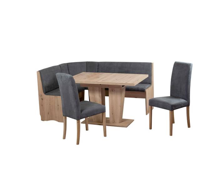 P & B Eckbankgruppe Duisburg, Grau, Eiche Artisan, Buche, massiv, Uni, eckig, 125x89x165 cm, Esszimmer, Bänke, Tischgruppen & Eckbankgruppen