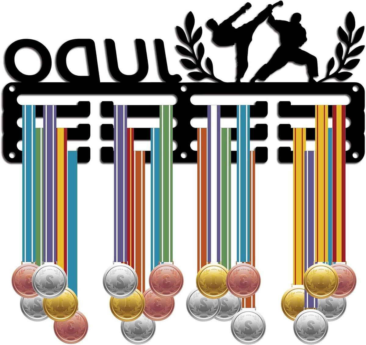 Judo medaillehouder - Zwart trofeerek voor het tonen van medailles - 29 x 13 cm