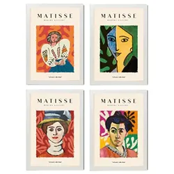 POSTER Set mit 4 Illustrationen von Matisse A3 Weißer Rahmen
