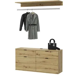 GARDEROBEN-SET in Artisan Eiche 121 cm, Komplettset mit Kleiderstange