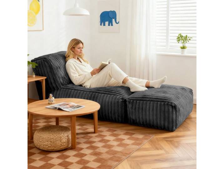 Canapé modulable chaise lounge convertible compressé sans montage en flannelette gris foncé