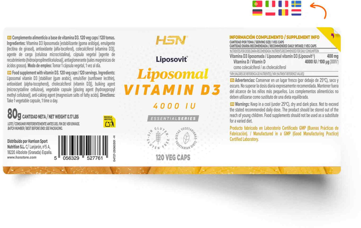 HSN Vitamina D3 liposomada (Liposovit®) 4000UI - 120 veg caps - Huesos y articulaciones - Cápsulas Vegetales - 120  Servicios