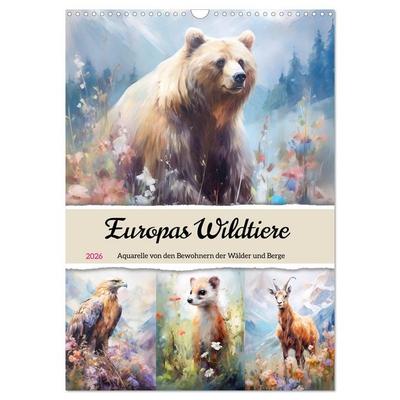 Europas Wildtiere. Aquarelle von den Bewohnern der Wälder und Berge (Wandkalender 2026 DIN A3 hoch), CALVENDO Monatskalender