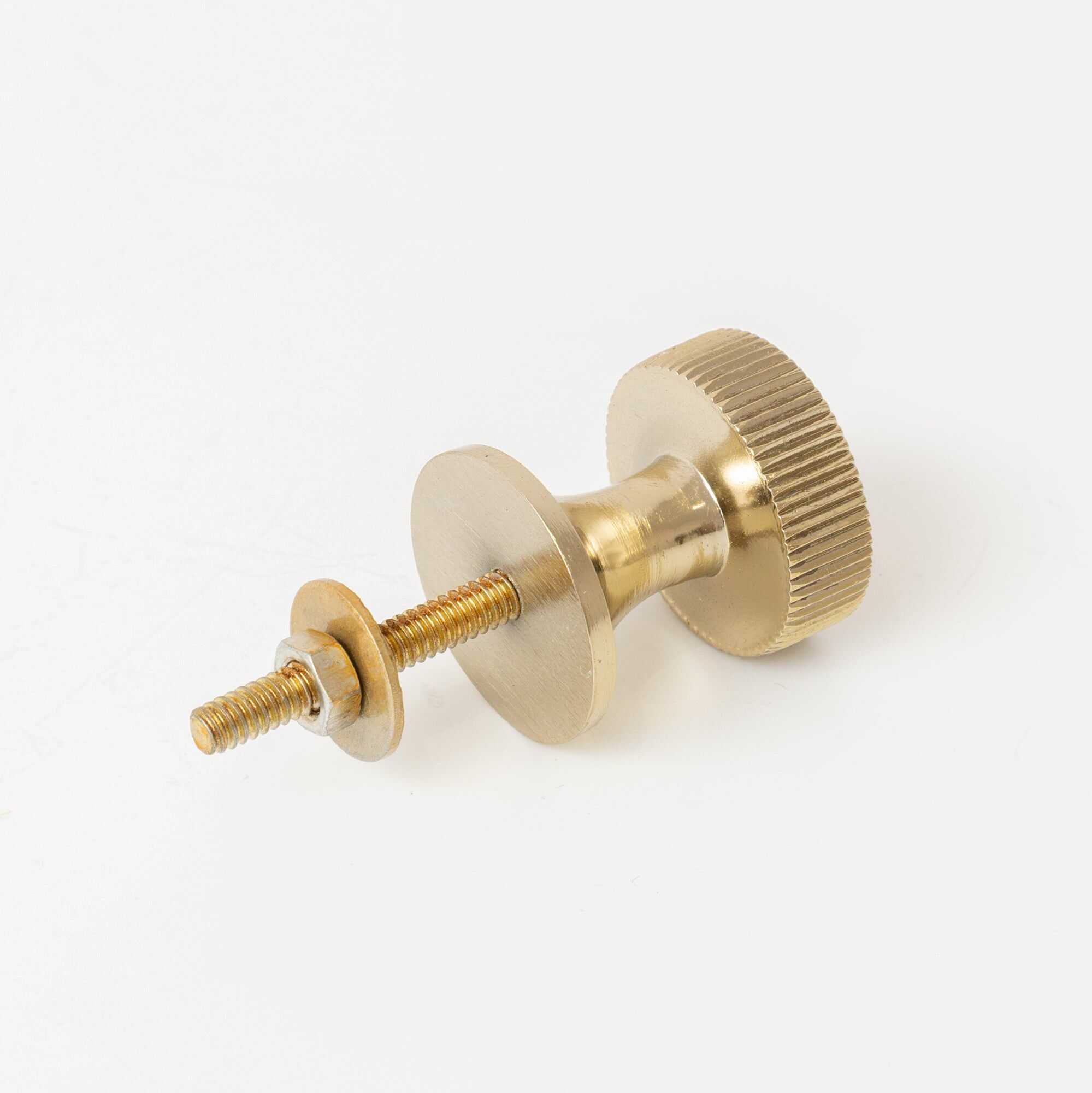 Set of 4 Shiny Gold Ribbed Edge Round Drawer Knobs Metal