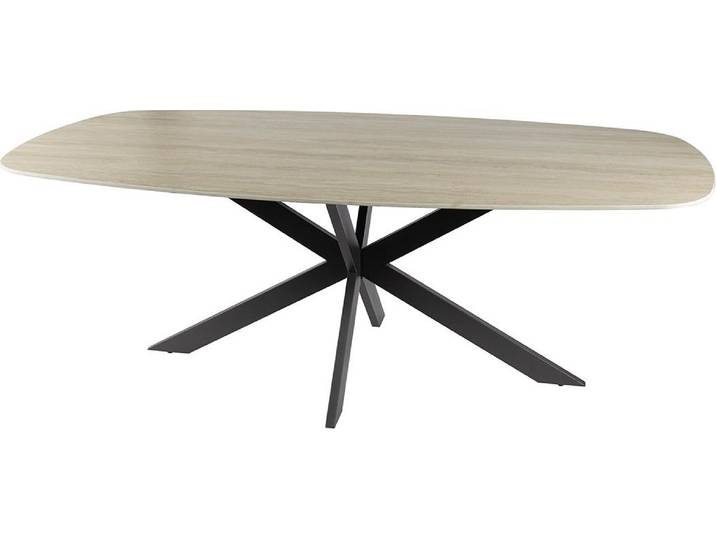 Lisa Design Ruben - table à manger - plateau en céramique 3D effet travertin - pieds en acier - 4 à 6 personnes \, Beige / Noir