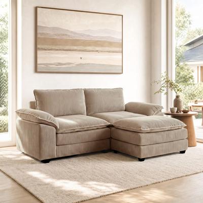 Uixe Modern Corduroy Modular Lounge Sofa With Ottoman