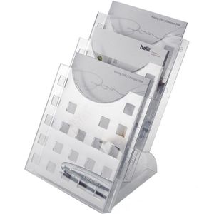 Helit Prospekthalter H61027-02 the step grid, klar, Tischprospekthalter, Kunststoff, 3 x A4