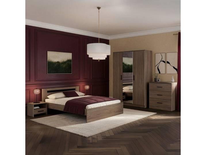 Chambre complète adulte - AZUKA - OrmeTorréfié - Lit 140 x 190 cm - 2 chevets - 1 commode - 1 armoire - PARISOT