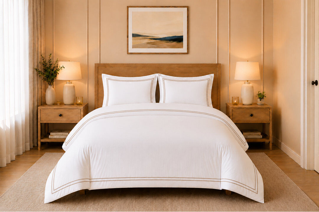 Pamposh Bedding White & Natural King Size Bed (230 x 220 cm)