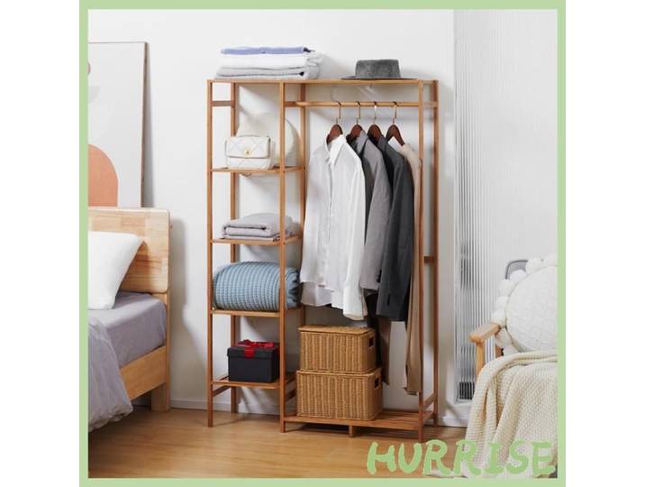 Cocosity Portant À Vêtements En Bambou Avec Étagère De Rangement À 6 Niveaux Et Tringle De Suspension 90X30X145Cm Bois Naturel