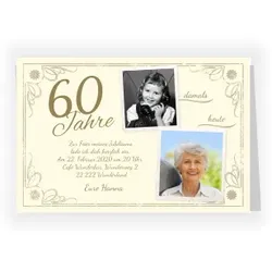Einladungskarte 60. Geburtstag: Vintage mit Fotos in Creme