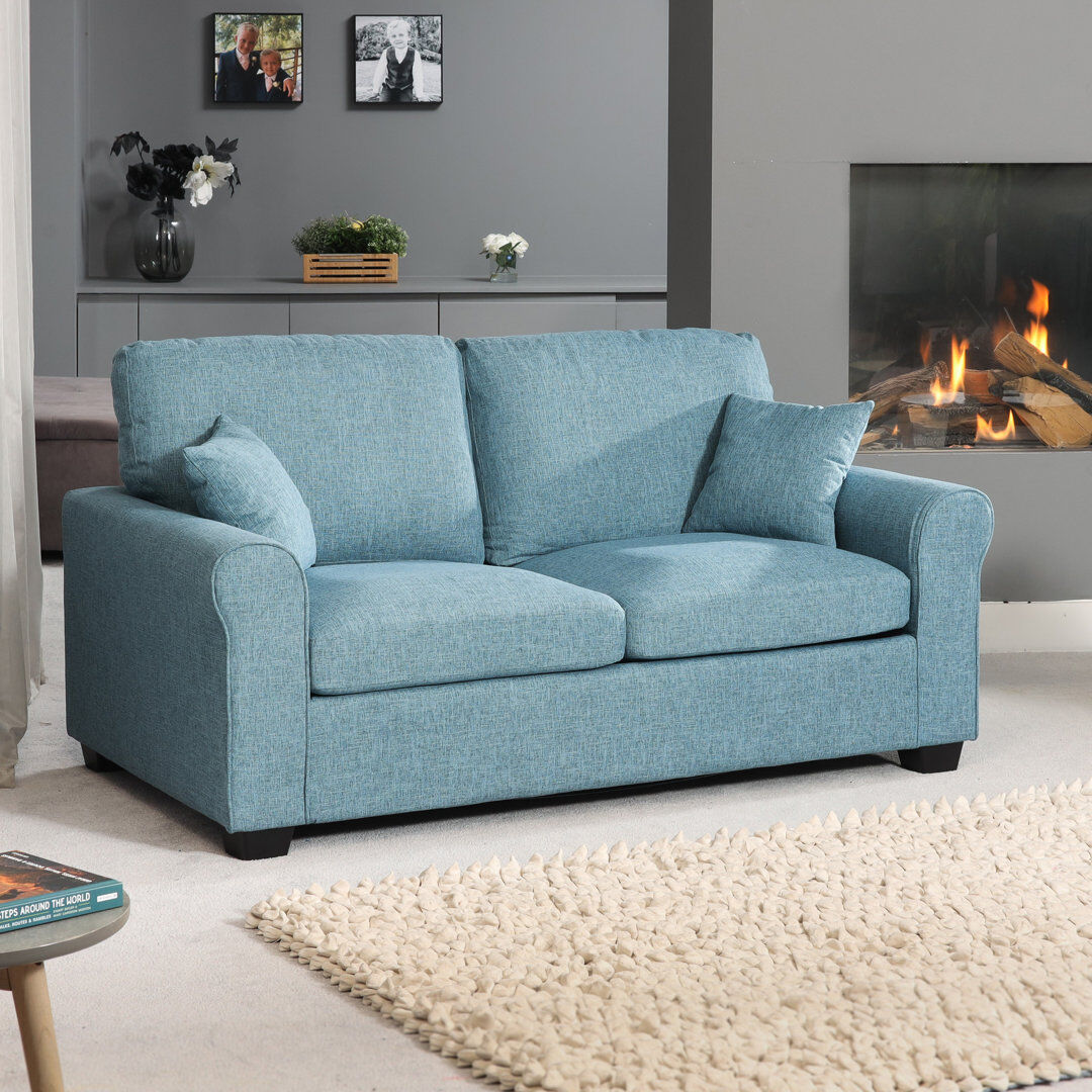 Latitude Run Alaziah 2 Seater Twill Sofa Bed Teal 75cm H X 162cm W X 75cm D