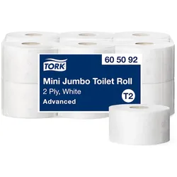 Tork Mini Jumbo Toilettenpapier 2-lagig (T2) Tissue Weiß Perforiert Ø19 cm (VE12...