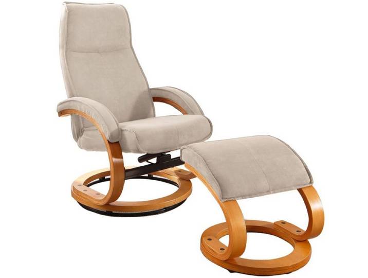 freiraum Relaxsessel Relaxsessel >Porto< in Grau, Mikrofaser/Holz - 67x103x85cm (BxHxT), inkl. Hocker, Creme, Mikrofaser/Holz - 67x103x85cm (BxHxT)