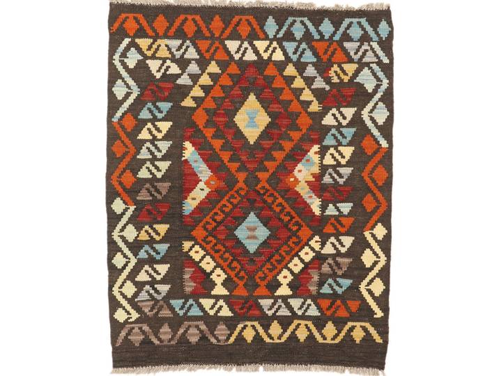 Kelim Afghan Teppich 97x110 Handgewebt Orientteppich Wolle