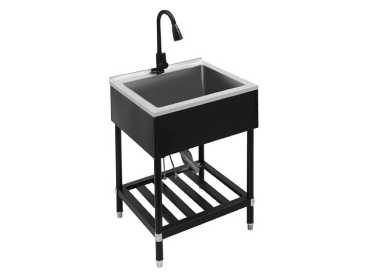 Bepritm Kommerzielle Edelstahl-Küchenspüle, freistehende Einzelbecken mit einstellbarer Temperatur Wasserhahn, Innen- und Außenspüle für Restaurant/Hotel (63,5 x 55,9 x 87 cm Backfarbe)
