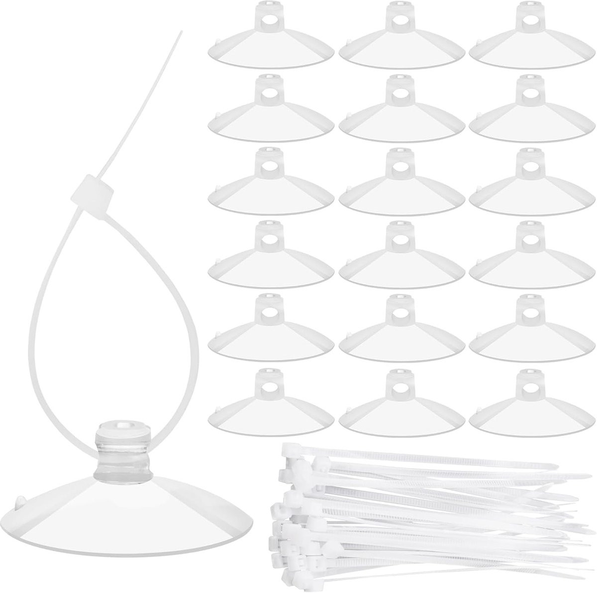 Set van 30 transparante zuignappen met kabelbinders voor het ophangen van decoratie
