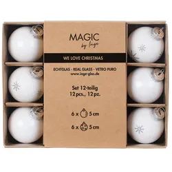 12 Weihnachtskugeln 5cm Glas Christbaumkugeln Weihnachtsbaumkugel Just White