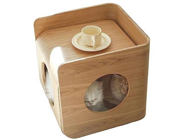 YCCHAH Mehrzweck-Beistelltisch aus Holz, mit Katzenbett, Höhlenmöbel, Nachttisch, leicht zu reinigen, mit austauschbaren, waschbaren Kissen, Beistelltische für Wohnzimmer