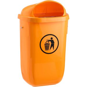 Böttcher-AG Mülleimer orange, aus Kunststoff, Wandmontage, 50 Liter
