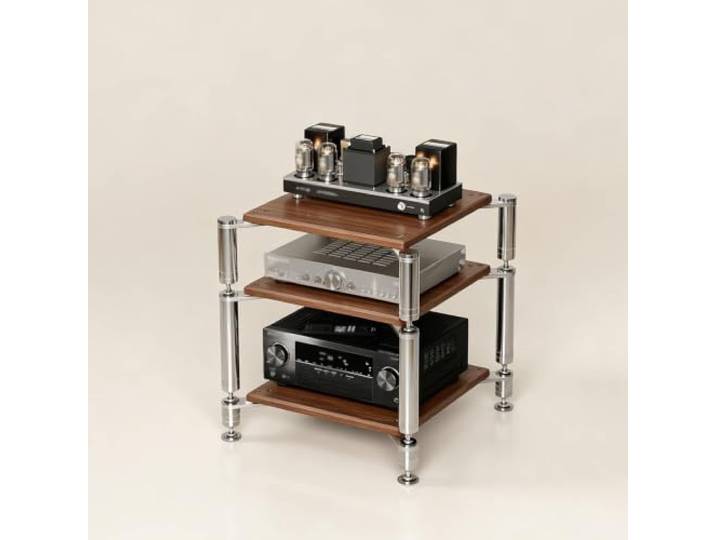 YHTCSXMD HiFi Rack, Audio Rack, 1–4 Ebenen mit dicken Holzablagen Modulares Design mit Entkopplungsspitzen für Verstärker und HiFi-Geräte, ideal für Medienbereiche und HiFi-Hörräume