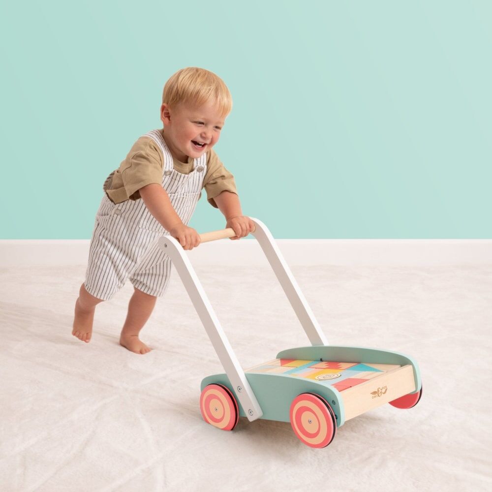 Owl & Fox Chariot de marche avec cubes en bois bleu fsc® Multicolore 27x41x37cm