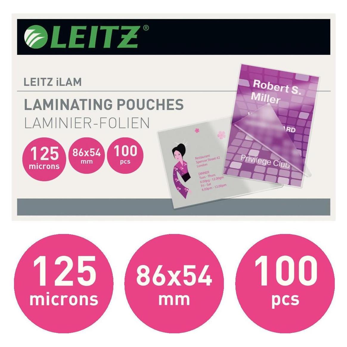 Leitz Laminier-Folientasche (54 x 86 mm, 100 Stk., 125 µm) (33810)