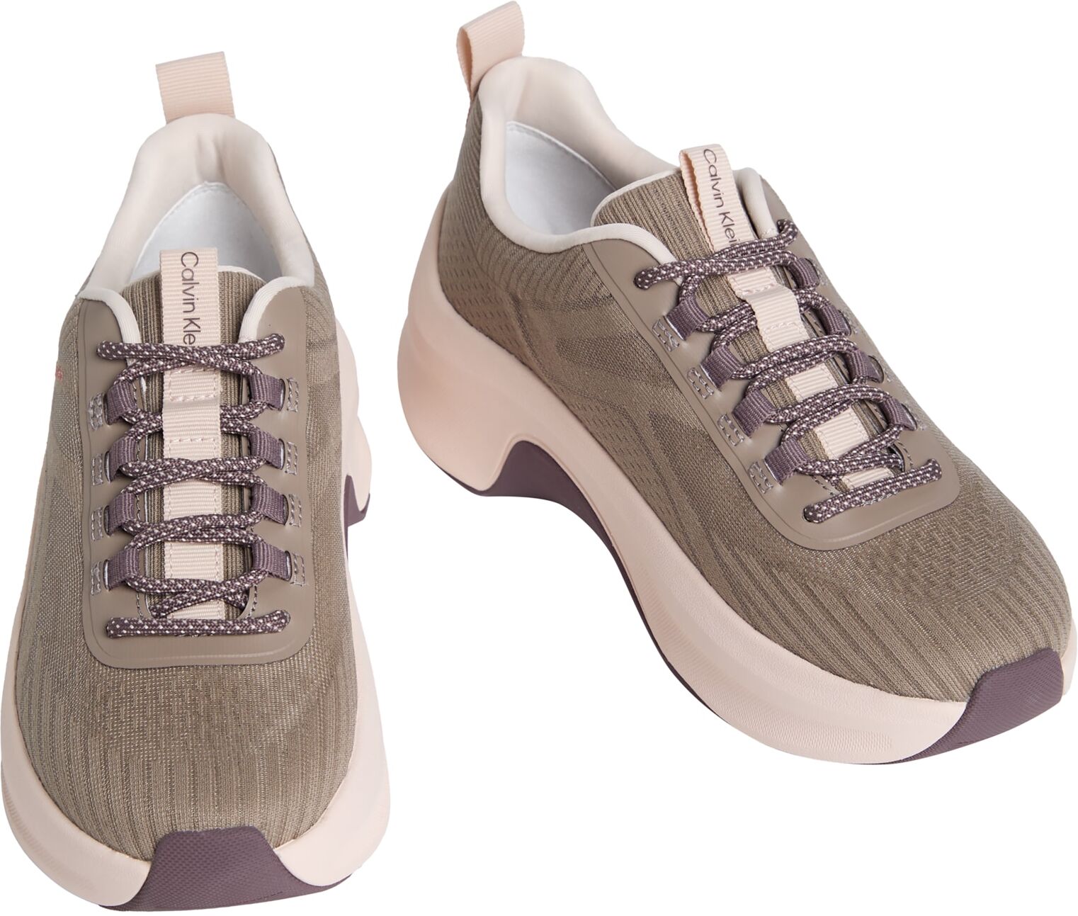 Plateausneaker CALVIN KLEIN "CHUNKY RUN CKSTRIPE LUP SP KN", Damen, Gr. 40, beige (taupe), Textil, Minimalmuster, unifarben mit Farbeinsatz, Basic, Schuhe Plateausneaker, Chunky-Sneaker, Halbschuh, Schnürer mit Logoschriftzug