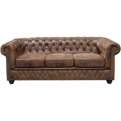 riess-ambiente 3er Sofa CHESTERFIELD - 205cm antik braun mit Knopfheftung und Federkern