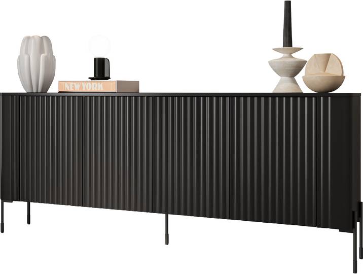 MIRJAN24 Türkommode Vera 190, Stilvoll Wohnzimmer, Kommode mit vier Drehtüren (Farbe: Schwarz)