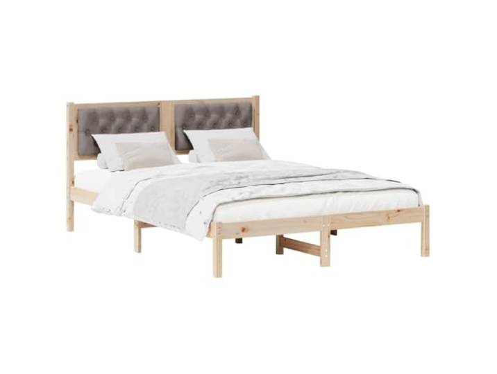 KTHLBRH Bettgestell Taupe 140 x 190 cm, Kiefer massiv Gepolstertes Kopfteil, feste Latten, minimalistisches Design, leicht zu reinigen, Montage erforderlich