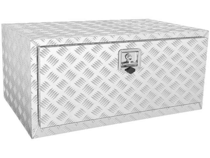 VEVOR Boîte sous le camion\, 914 x 610 x 610 mm Boîte de rangement pour pick-up\, boîte à outils en aluminium à plaque de diamant avec serrure & clés\, boîte de rangement étanche pour remorque avec verrouillage par poignée en T