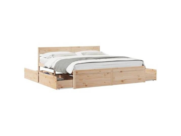 PUGYNBK Bettgestell aus massivem Kiefernholz, 200 x 200 cm Mit Schubladen, Kopfteil, Lattenrost, ohne Matratze