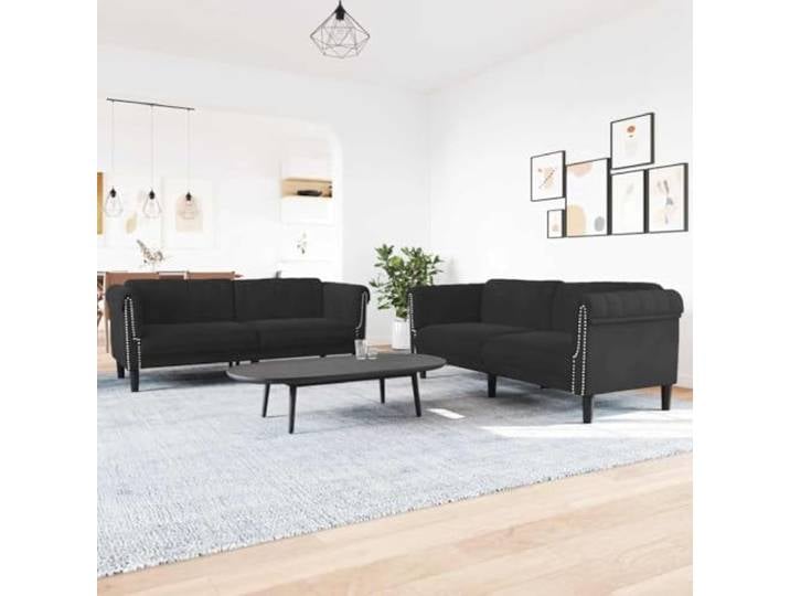 HEFZGDB 2-TLG. Sofagarnitur Schwarz Samt, Weiches Velours Polstermöbel Set mit Stabilen Stützbeinen, Bequeme Sitzfläche und Moderne Wohnzimmer Einrichtung für Entspannung
