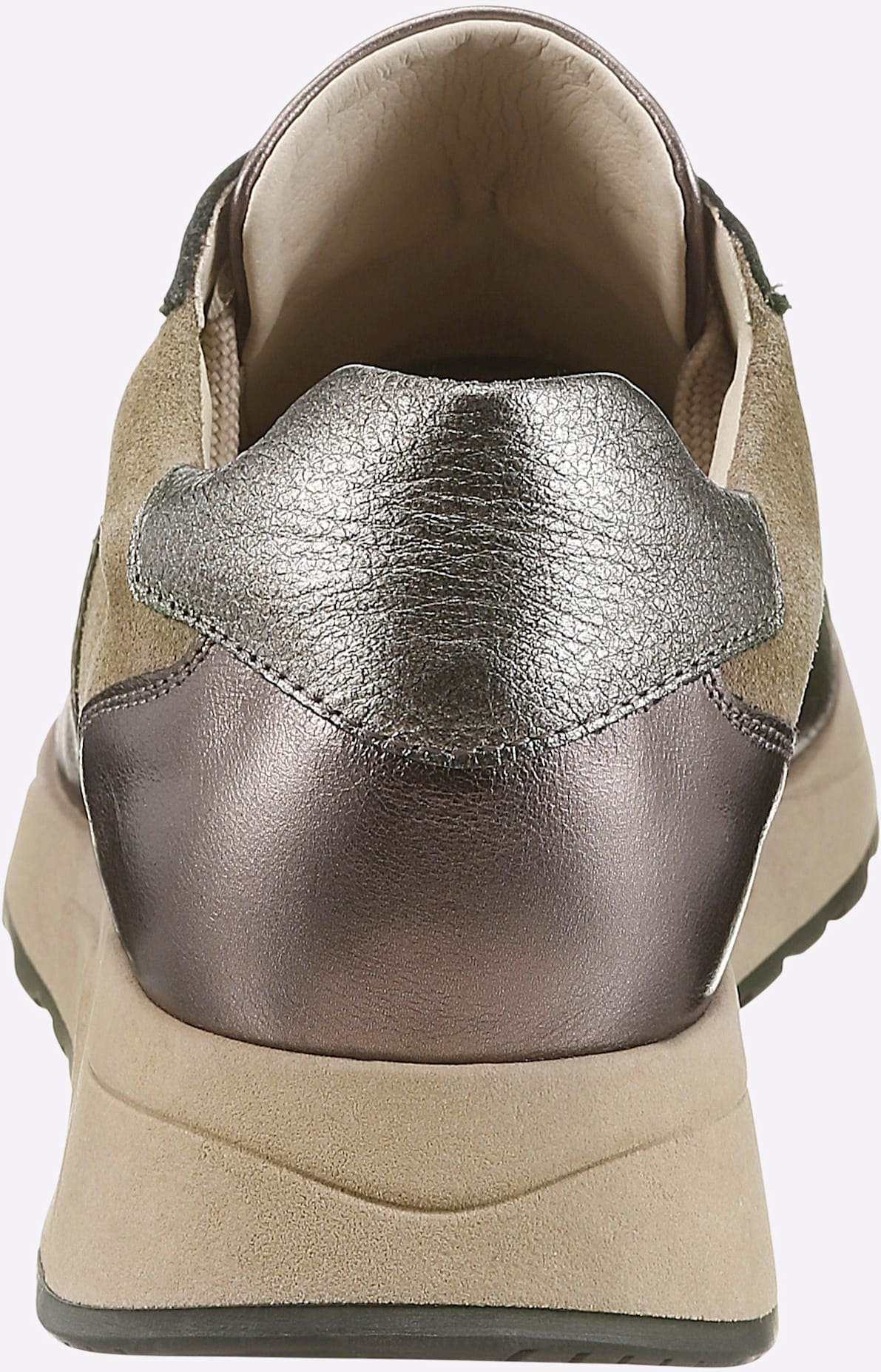 Sneaker HEINE, Damen, Gr. 35, schwarz (taupe, altsilber, bronze), Glattleder, Leder, Rindsleder, Veloursleder, Schuhe Sneaker taupe, altsilber, bronze 35