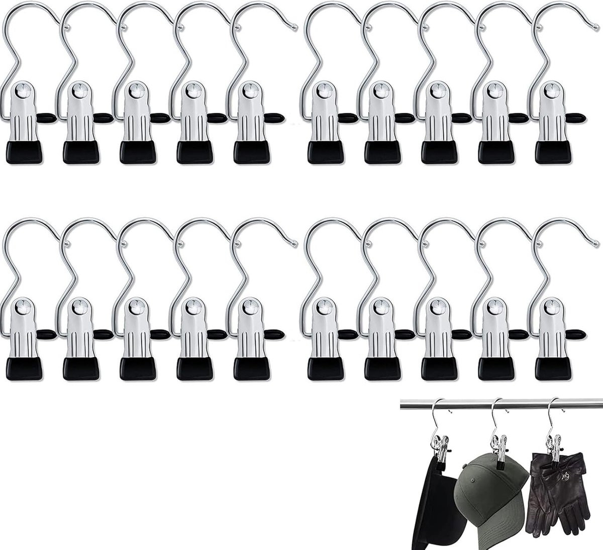 Set van 20 metalen roterende haringhaken voor laarsclips, sjaals en accessoires