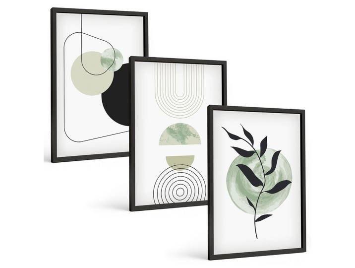 BILDER SET 3er Set - 40x60 cm Schwarzer Rahmen - Abstrakte Pflanzenformen