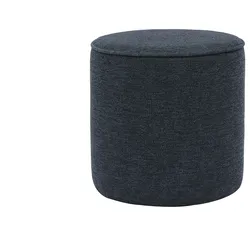 Runder Pouf in dunkelblauem Samteffekt-Textil D40 cm PAUL