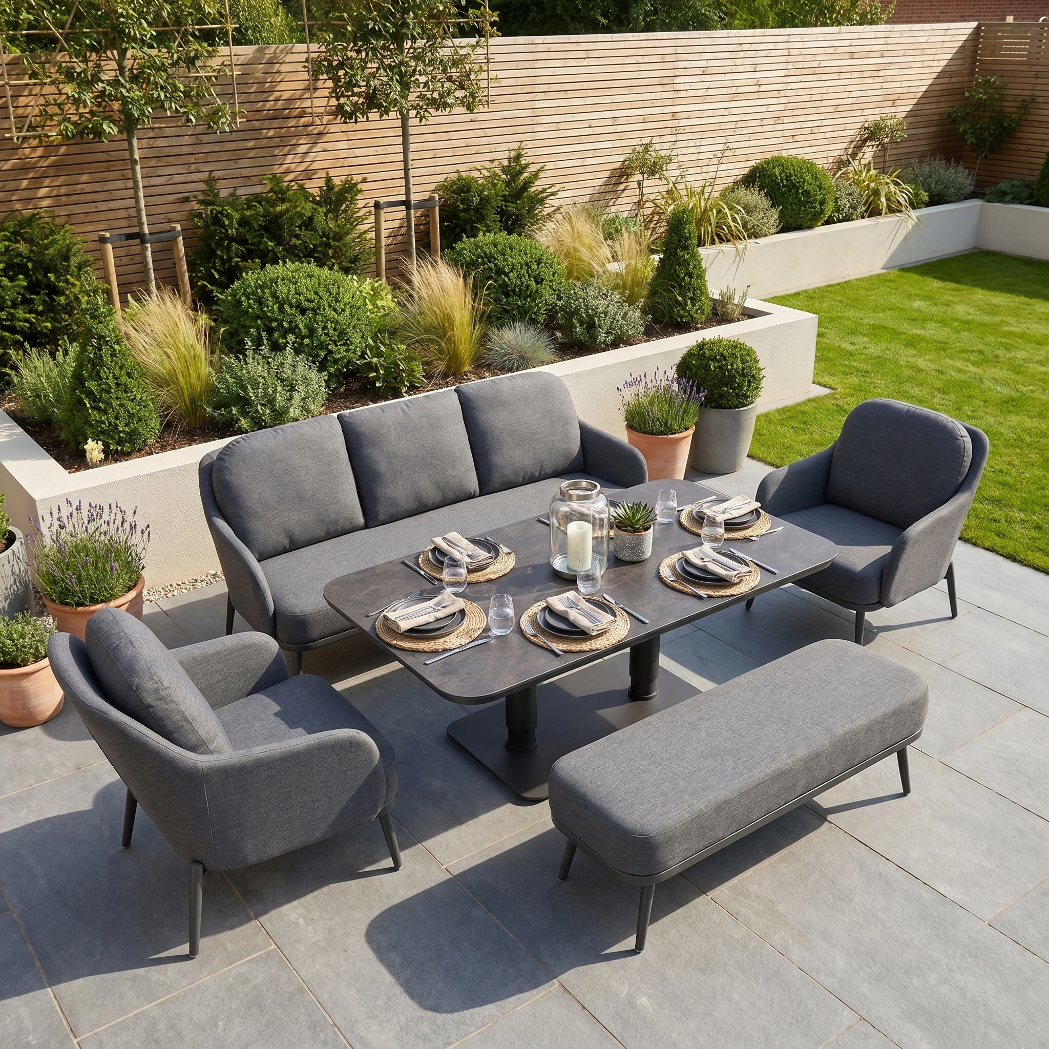 Harbour Lifestyle Alva 3 Seat Sofa Dining Set with Rising Table in Grey