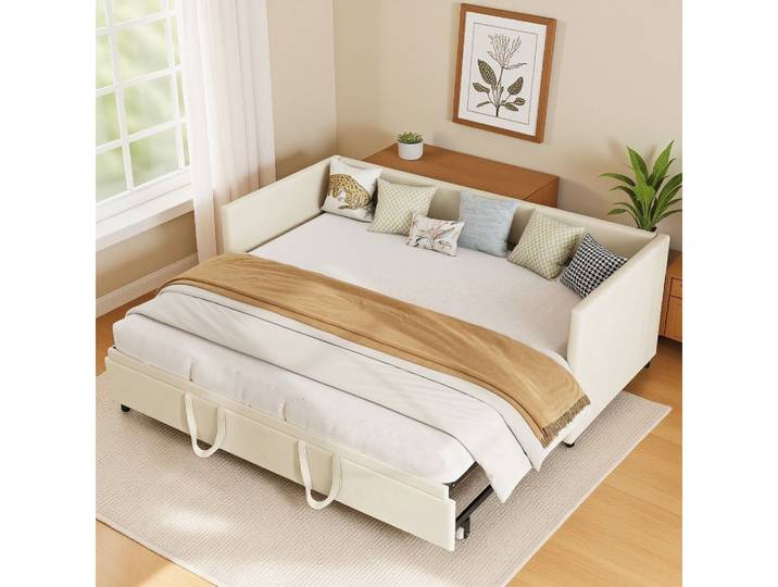 Simurq Einzelbett Ausziehbett 90/180x200 cm gepolstert, Schlafsofa mit Lattenrost, Samt